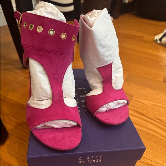 NEW Stuart Weitzman French Cuff Sandals in Geranium Suede - Size 9.5 - Picture 4 of 9